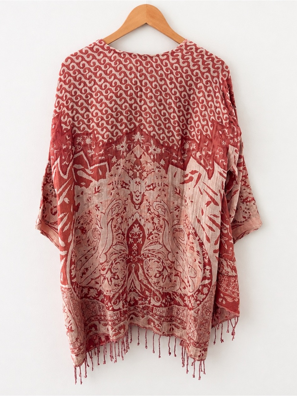 Soft Surroundings Boho Kimono Cardigan Fringe Tassel Open Front Pink S/M - Picture 2 of 6